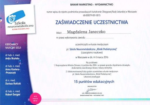 magdalena janeczko certyfikat pediatra 