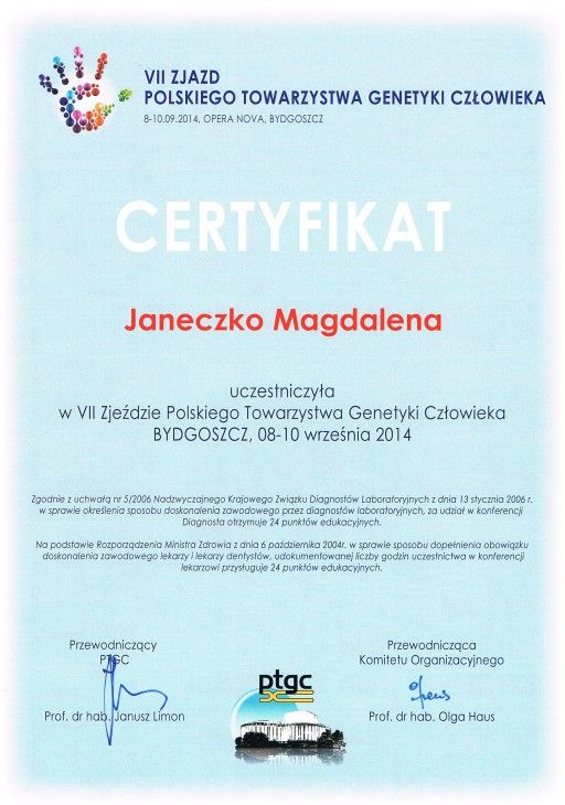 magdalena janeczko certyfikat pediatra genetyka