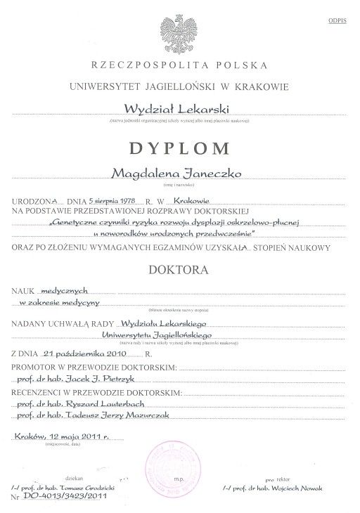 magdalena janeczko certyfikat pediatra krakow