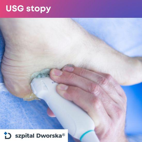 USG stopy - głowica przyłożona do przyśrodkowej strony pięty